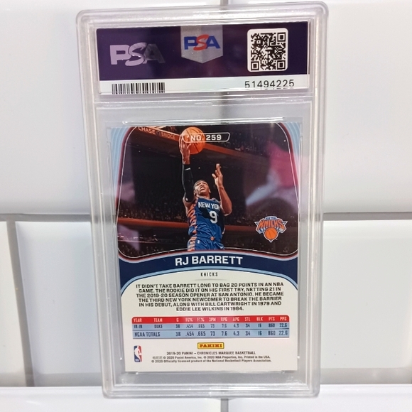 RJ Barrett 2019 Panini Chronicles Marquee 259 PSA 10 RC Rookie Card Knicks - Picture 2 of 2